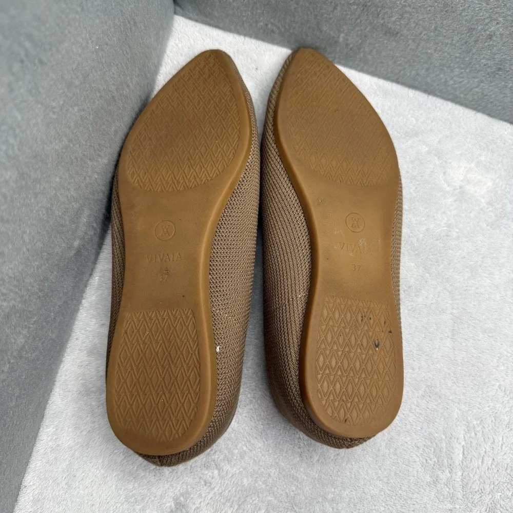 Vivaia Aria Pointed Toe Ballet Flats Brown Knit Water Resistant EU 37 US 7